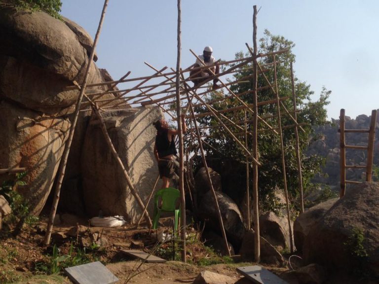 bamboo pergola with banana leave roof (planning and desing by Daniel)