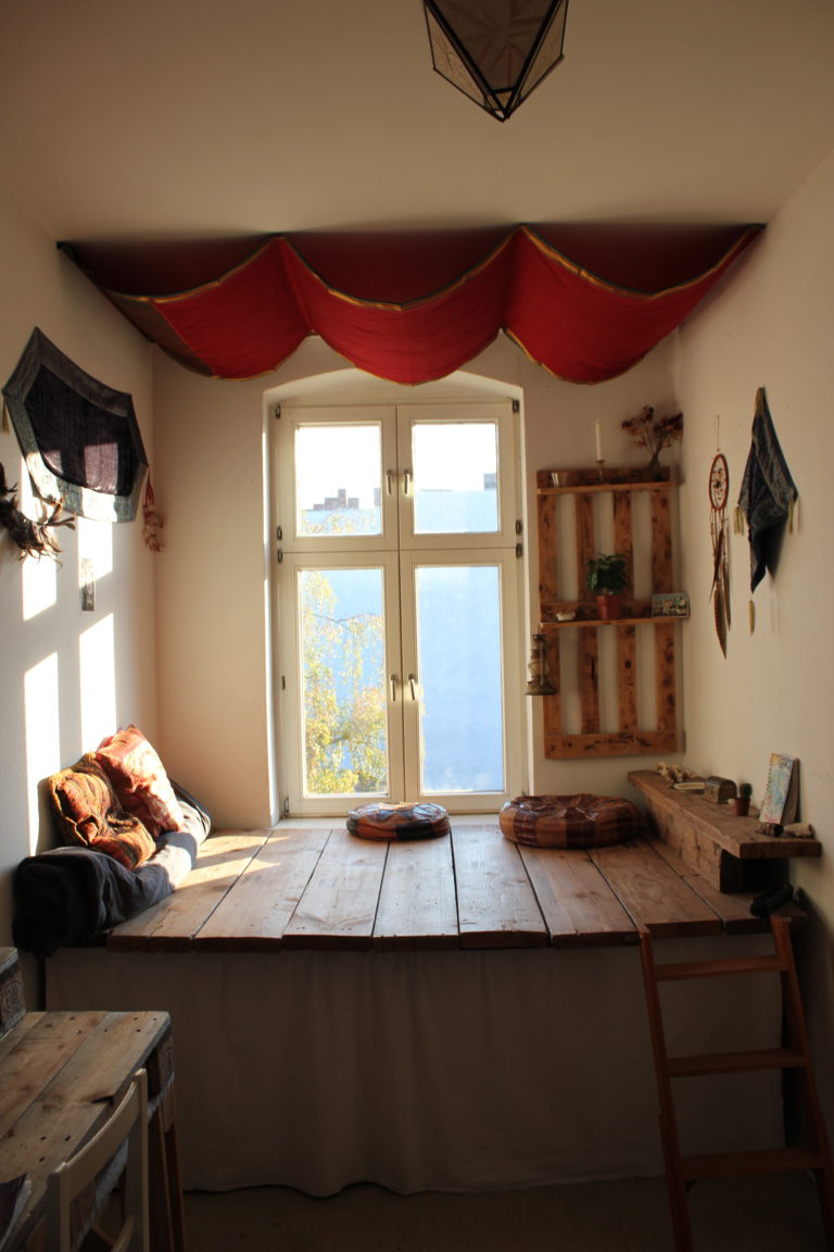 wooden podium from recycled wood planks